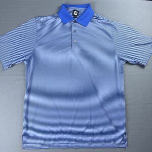 Footjoy Golf Polo Shirt Mens M Blue Striped Short Sleeved Athletic Performance